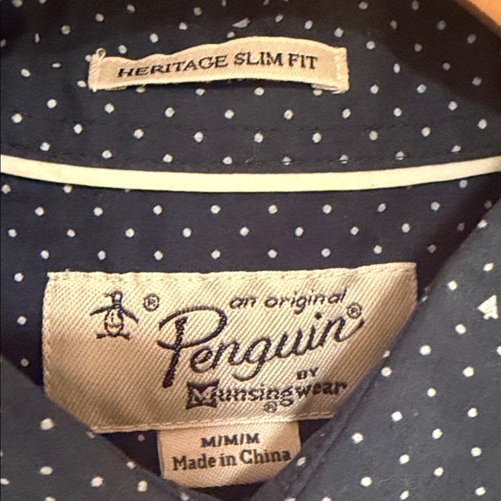 Original Penguin Heritage Slim Fit Green Micro Dot Button Down Men’s Medium - Picture 3 of 7